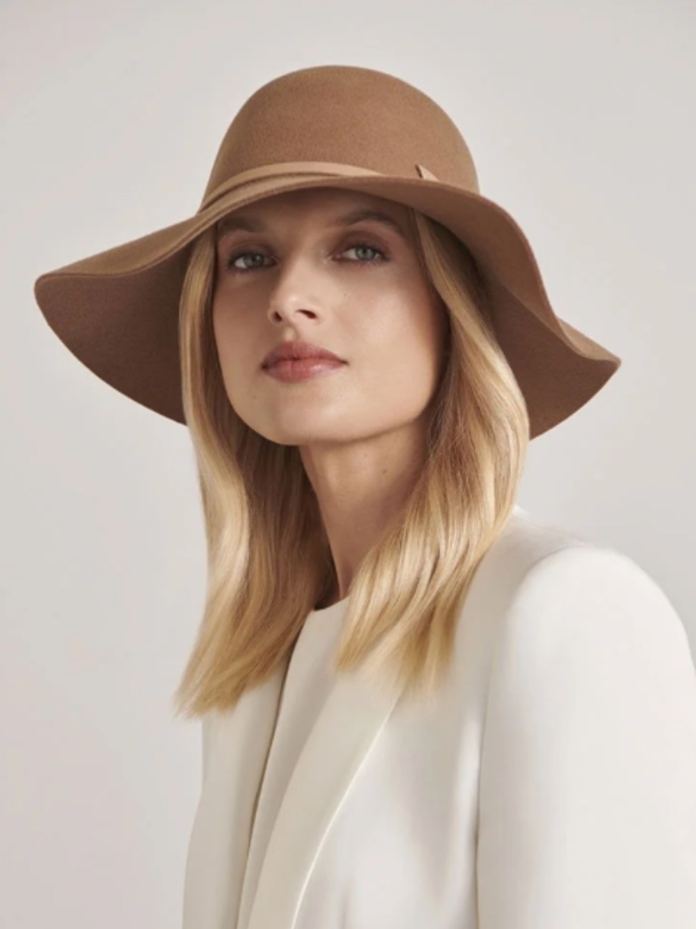 Helen Kaminski Floppy Soft Wool Hat in Taupe with Wavy Wide Brim
